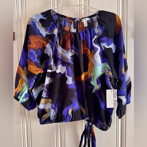 Nine West Women's Abstract Black Blue Orange Blouse